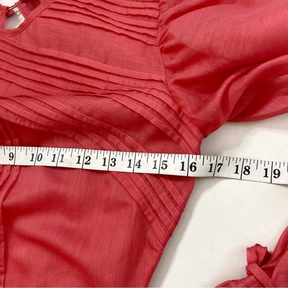 Anna October Chiffon Puff Sleeve Open Back Midi Dress Pink Orange Size US 4 - Picture 7 of 8